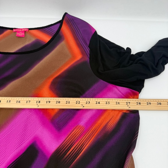 Sunny Leigh Top Women 3X Black Pink Artsy Long Sleeve Chiffon Trim Colorful - Picture 10 of 12